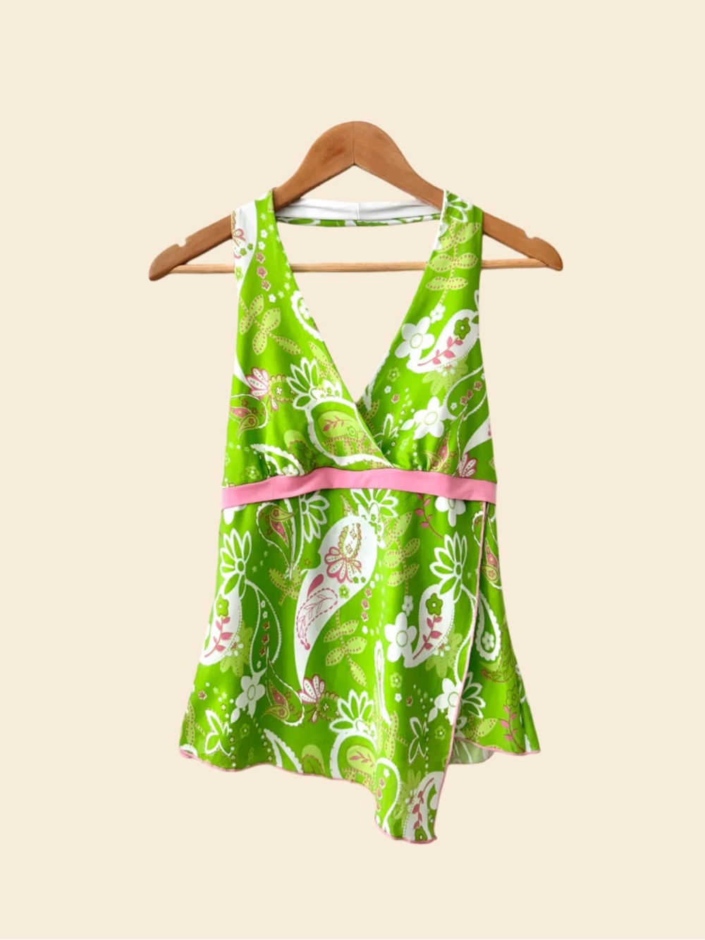 Green and Pink Paisley Halter Top💚🩷